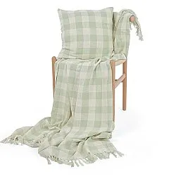 Viltit - Isela check cotton throw (kermanvärinen/vaaleanvihreä)