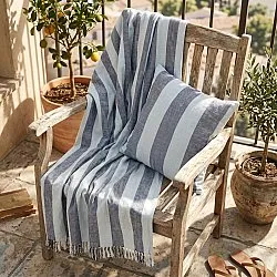 Tyynyliina - Kora stripe cotton cushion cover (tummansininen/vaaleansininen)