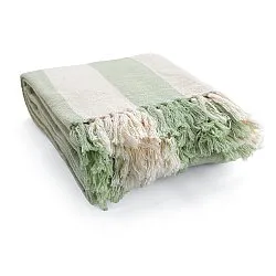 Viltit - Kora stripe cotton throw (kermanvärinen/vaaleanvihreä)