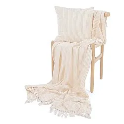 Viltit - Rumi stripe cotton throw (kermanvärinen/pinkki/vaaleansininen)