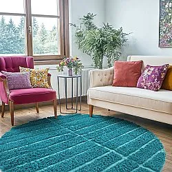 Pyöreät matot - Ikara Natural Cotton Shaggy (turkoosi)