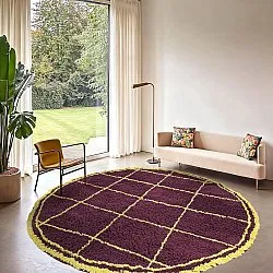 Pyöreät matot - Lana Natural Cotton Shaggy (viininpunainen/keltainen)