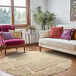 Pyöreä matot - Lindley Natural Cotton Shaggy (beige/pinkki)