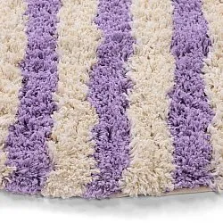 Pyöreät matot - Thira Stripe Cotton Shaggy (kerma/vaalea violetti)