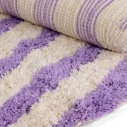 Pyöreät matot - Thira Stripe Cotton Shaggy (kerma/vaalea violetti)