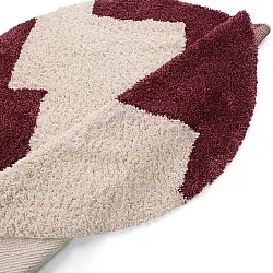 Pyöreät matot - Begur Natural Cotton Shaggy (luonnonvalkoinen/viininpunainen)