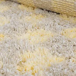 Pyöreät matot - Methoni Check Cotton Shaggy (kerma/vaaleankeltainen)