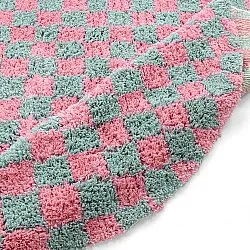 Pyöreät matot - Methoni Check Cotton Shaggy (vaaleansininen/vaaleanpunainen)