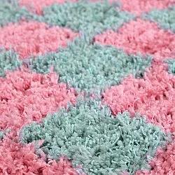 Pyöreät matot - Methoni Check Cotton Shaggy (vaaleansininen/vaaleanpunainen)