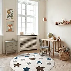 Pyöreä lasten matto - Stars (kerma/monivärinen)