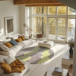 Pyöreät matot - Amira Natural Cotton Shaggy (taupe/keltainen)