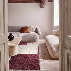 Ryijymatot - Begur Natural Cotton Shaggy (luonnonvalkoinen/viininpunainen)