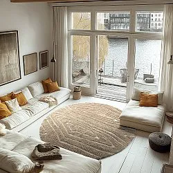 Pyöreä matot - Kindon Natural Cotton Shaggy (beige/valkoinen)