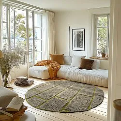 Pyöreä matot - Lindley Natural Cotton Shaggy (greige/vihreä)