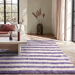 Ryijymatot - Thira Stripe Cotton Shaggy (kerma/vaalea violetti)