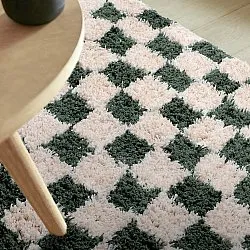 Ryijymatot - Methoni Check Cotton Shaggy (kerma/vihreä)