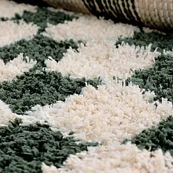 Ryijymatot - Methoni Check Cotton Shaggy (kerma/vihreä)