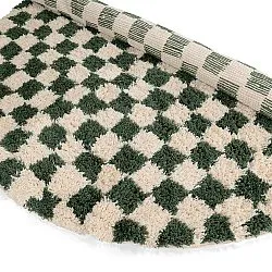 Pyöreät matot - Methoni Check Cotton Shaggy (kerma/vihreä)