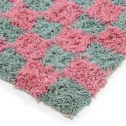 Ryijymatot - Methoni Check Cotton Shaggy (vaaleansininen/vaaleanpunainen)
