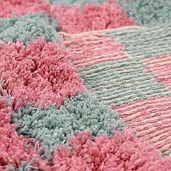 Ryijymatot - Methoni Check Cotton Shaggy (vaaleansininen/vaaleanpunainen)