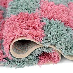 Ryijymatot - Methoni Check Cotton Shaggy (vaaleansininen/vaaleanpunainen)