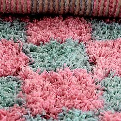 Ryijymatot - Methoni Check Cotton Shaggy (vaaleansininen/vaaleanpunainen)