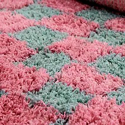 Ryijymatot - Methoni Check Cotton Shaggy (vaaleansininen/vaaleanpunainen)