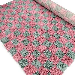 Ryijymatot - Methoni Check Cotton Shaggy (vaaleansininen/vaaleanpunainen)