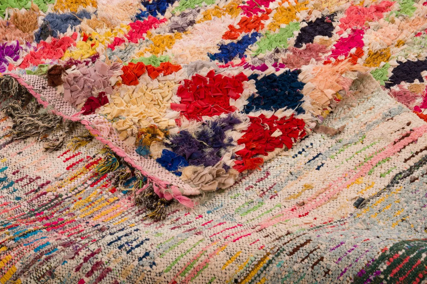 Marokkolainen Kilim matto Boucherouite 120 x 335 cm