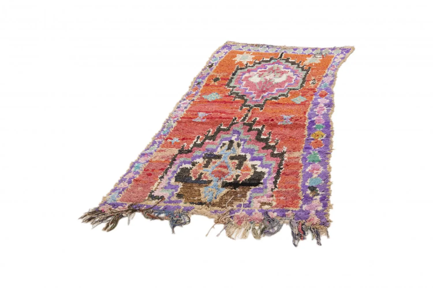 Marokkolainen Kilim matto Boucherouite 220 x 105 cm