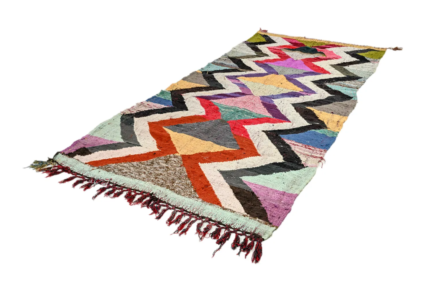 Marokkolainen Kilim matto Boucherouite 140 x 305 cm