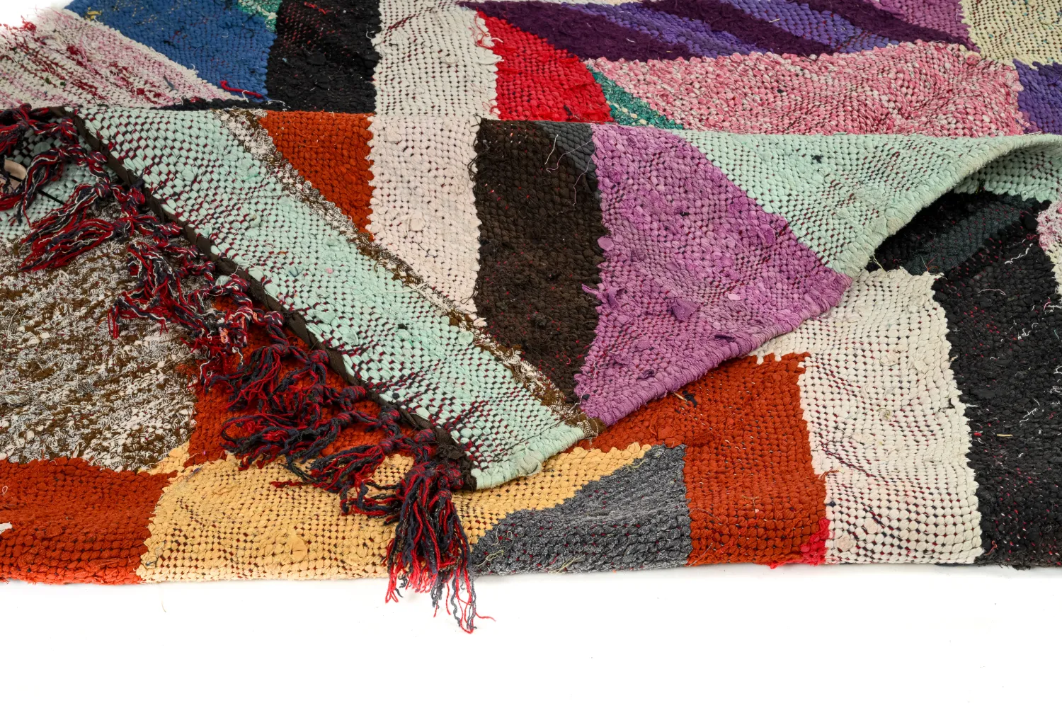 Marokkolainen Kilim matto Boucherouite 140 x 305 cm