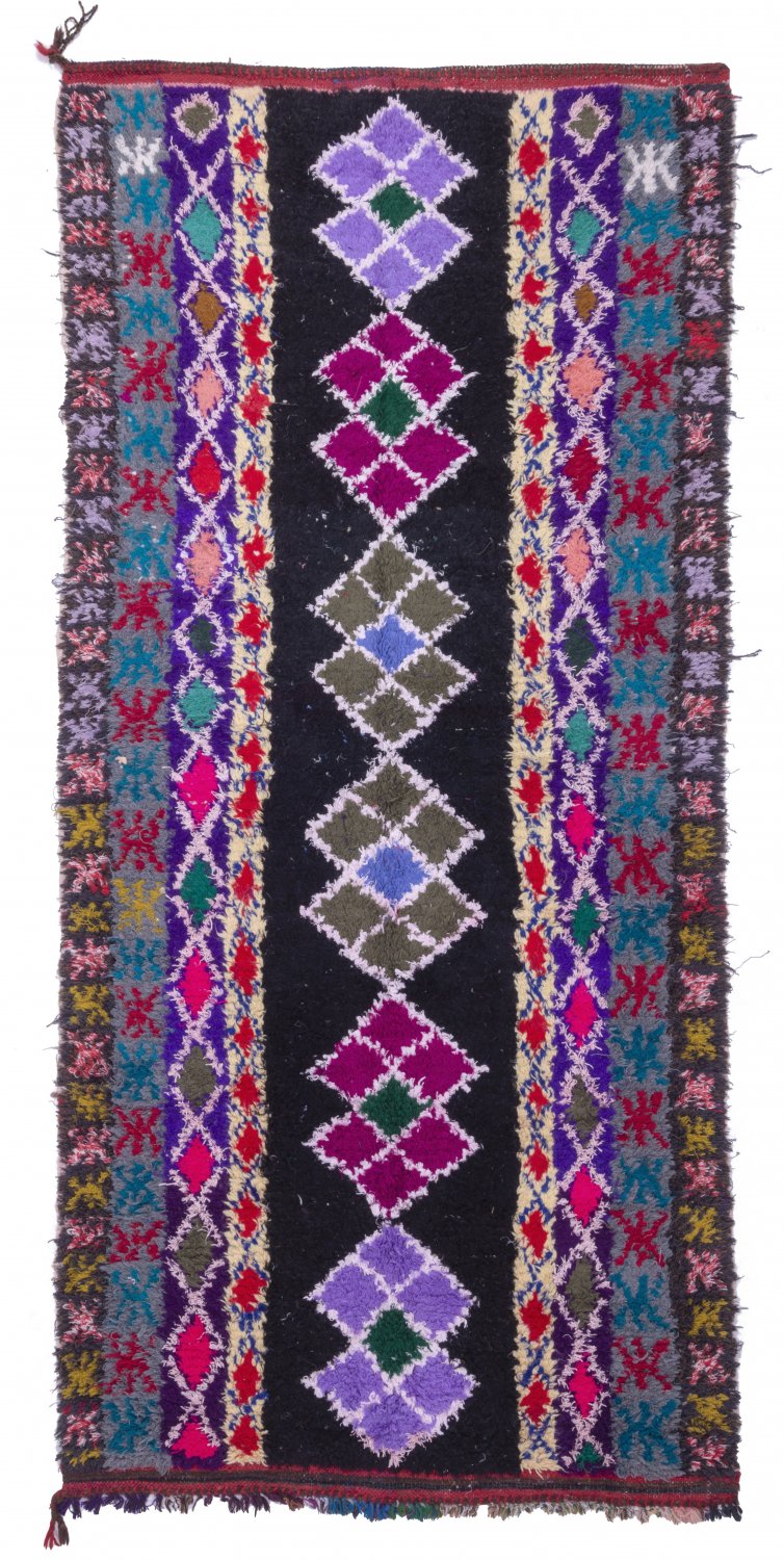 Marokkolainen Kilim matto Boucherouite 285 x 125 cm