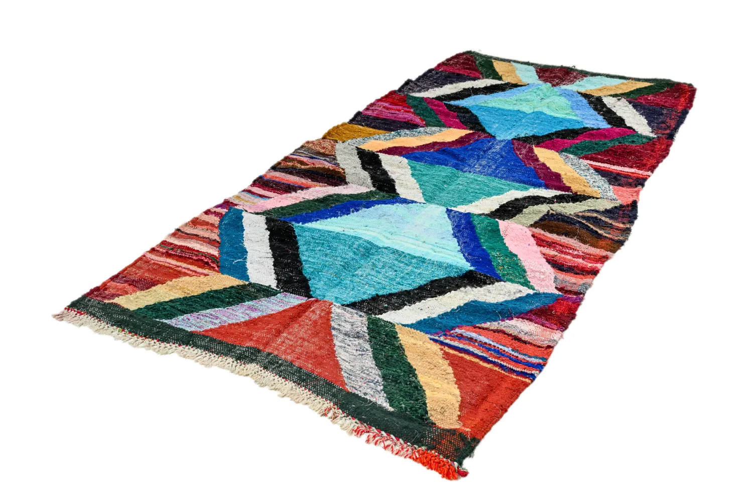 Marokkolainen Kilim matto Boucherouite 135 x 275 cm