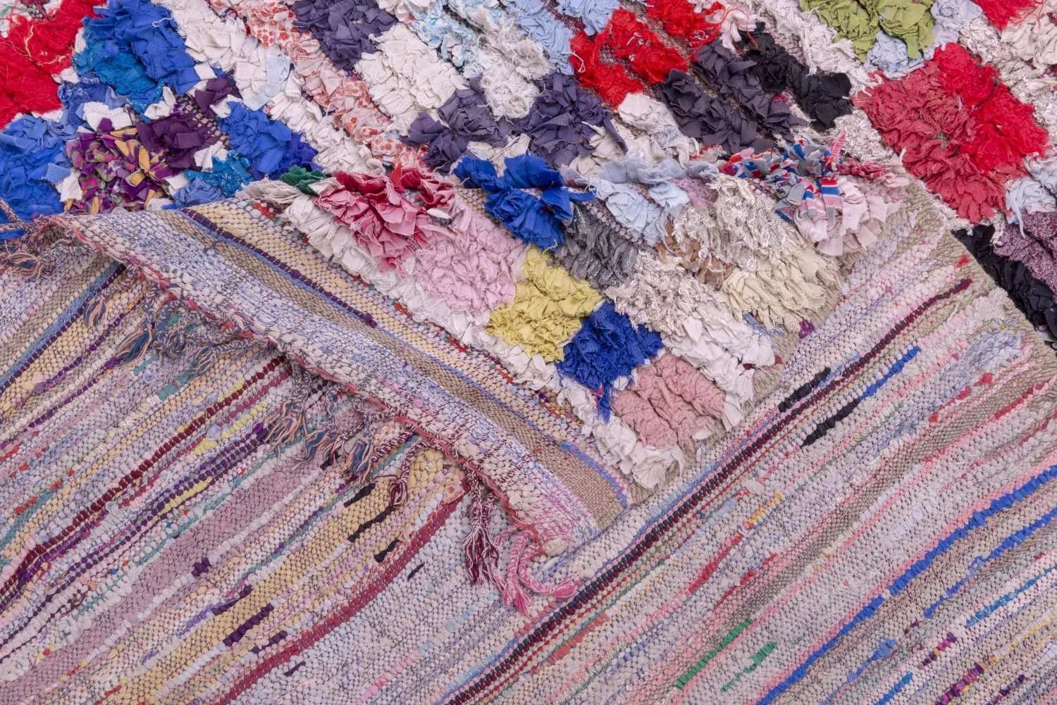 Marokkolainen Kilim matto Boucherouite 215 x 140 cm