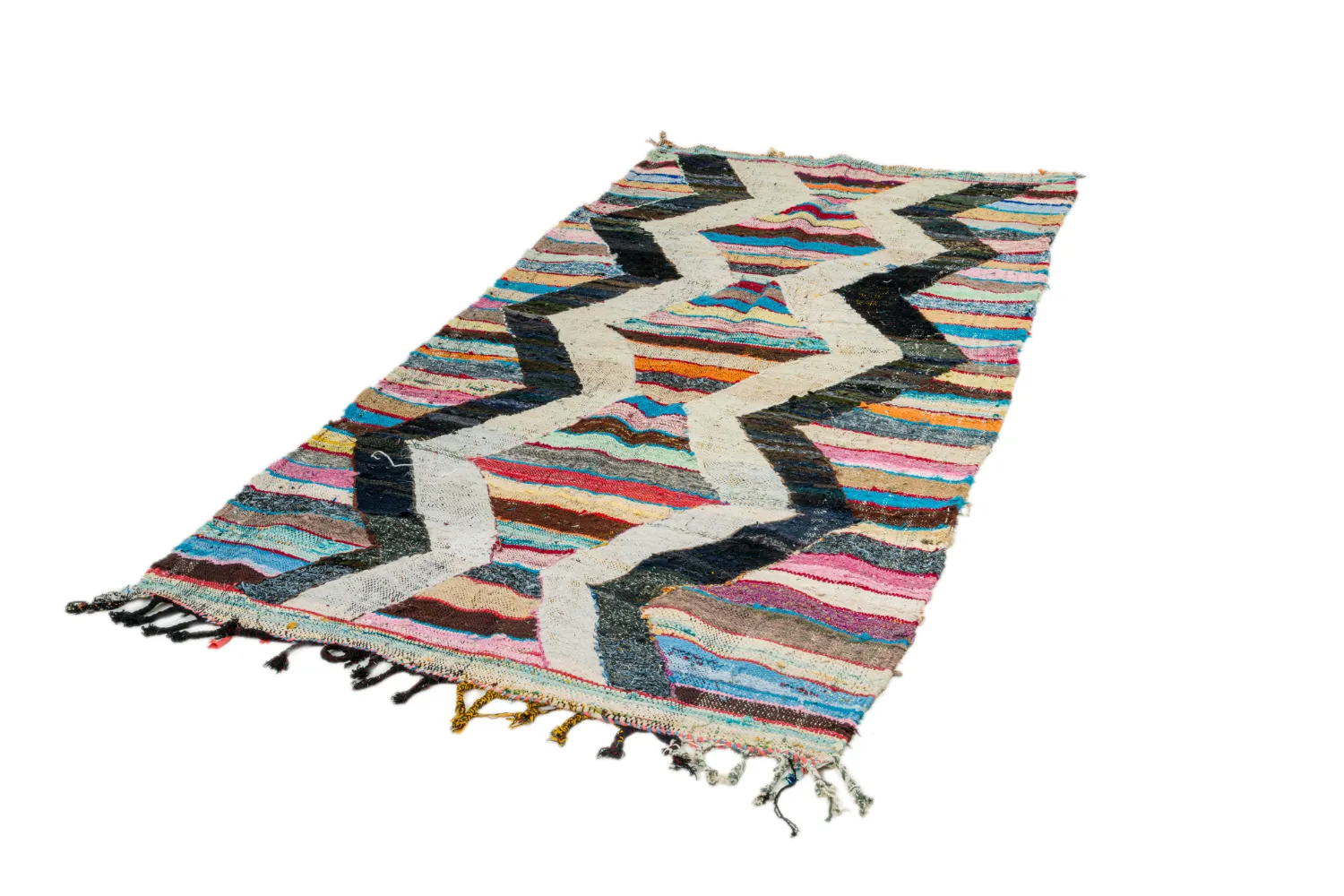 Marokkolainen Kilim matto Boucherouite 125 x 265 cm