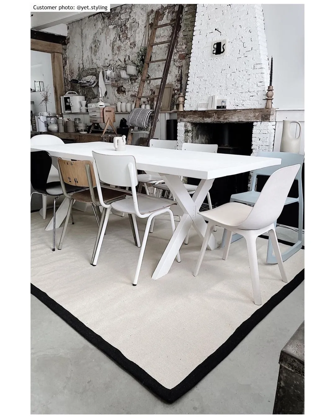 Sisal-matto - Agave (musta/offwhite)
