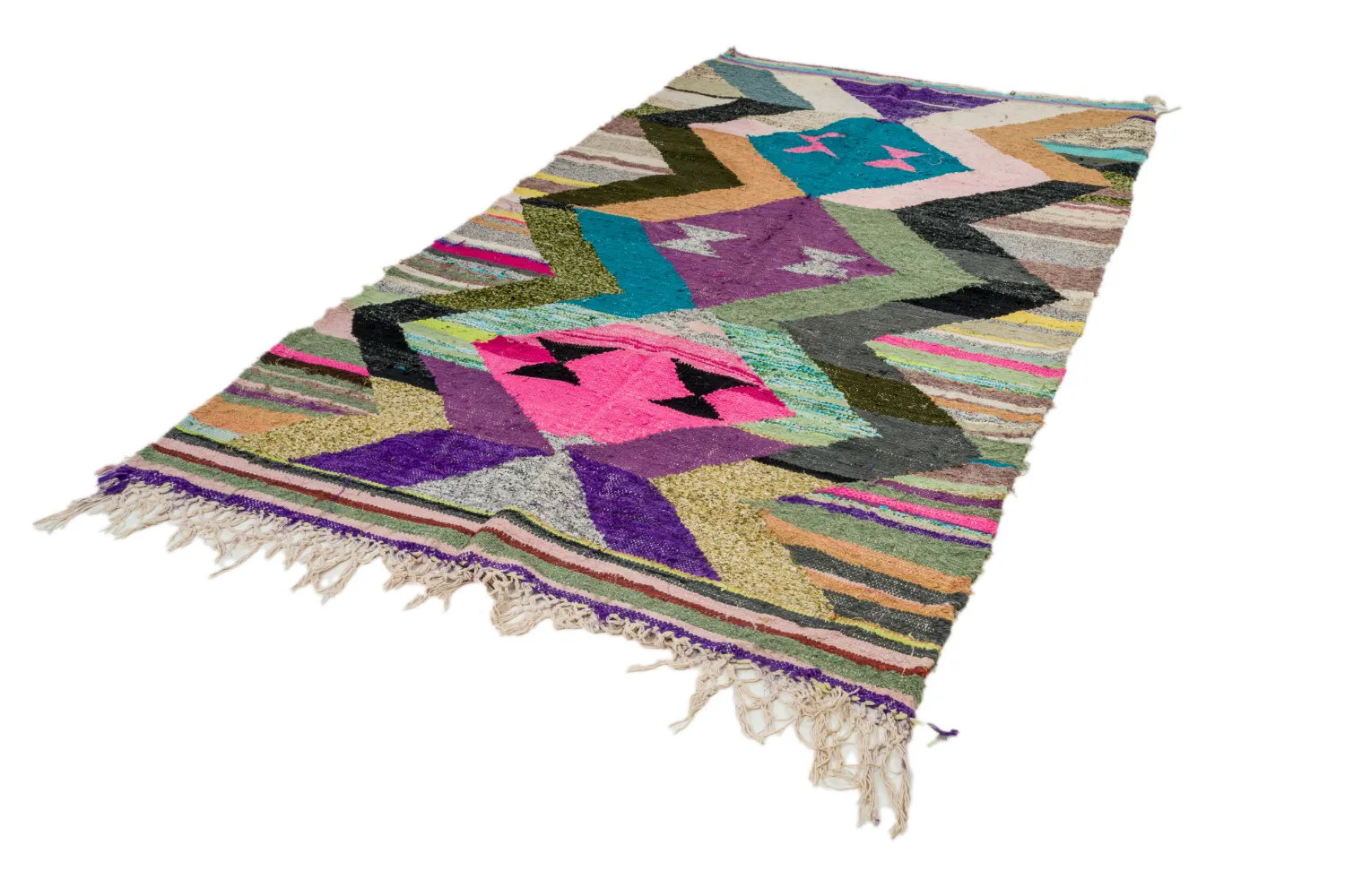 Marokkolainen Kilim matto Boucherouite 145 x 260 cm
