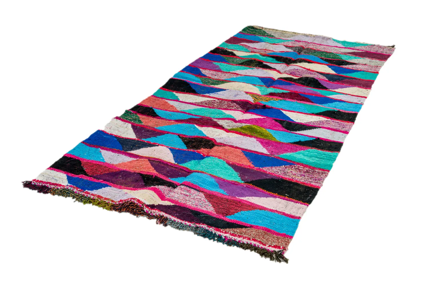 Marokkolainen Kilim matto Boucherouite 125 x 260 cm