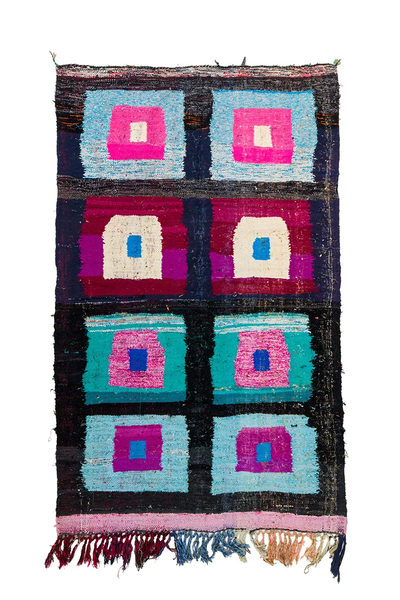 Marokkolainen Kilim matto Boucherouite 140 x 225 cm