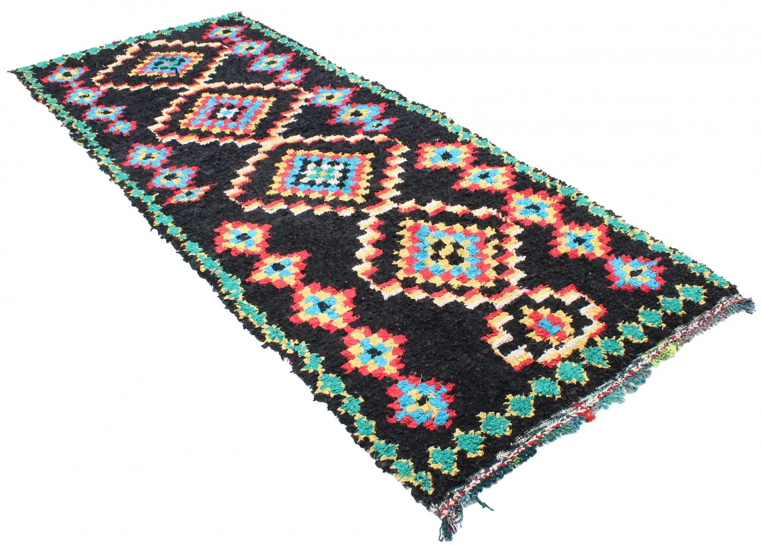 Marokkolainen Kilim matto Boucherouite 370 x 145 cm