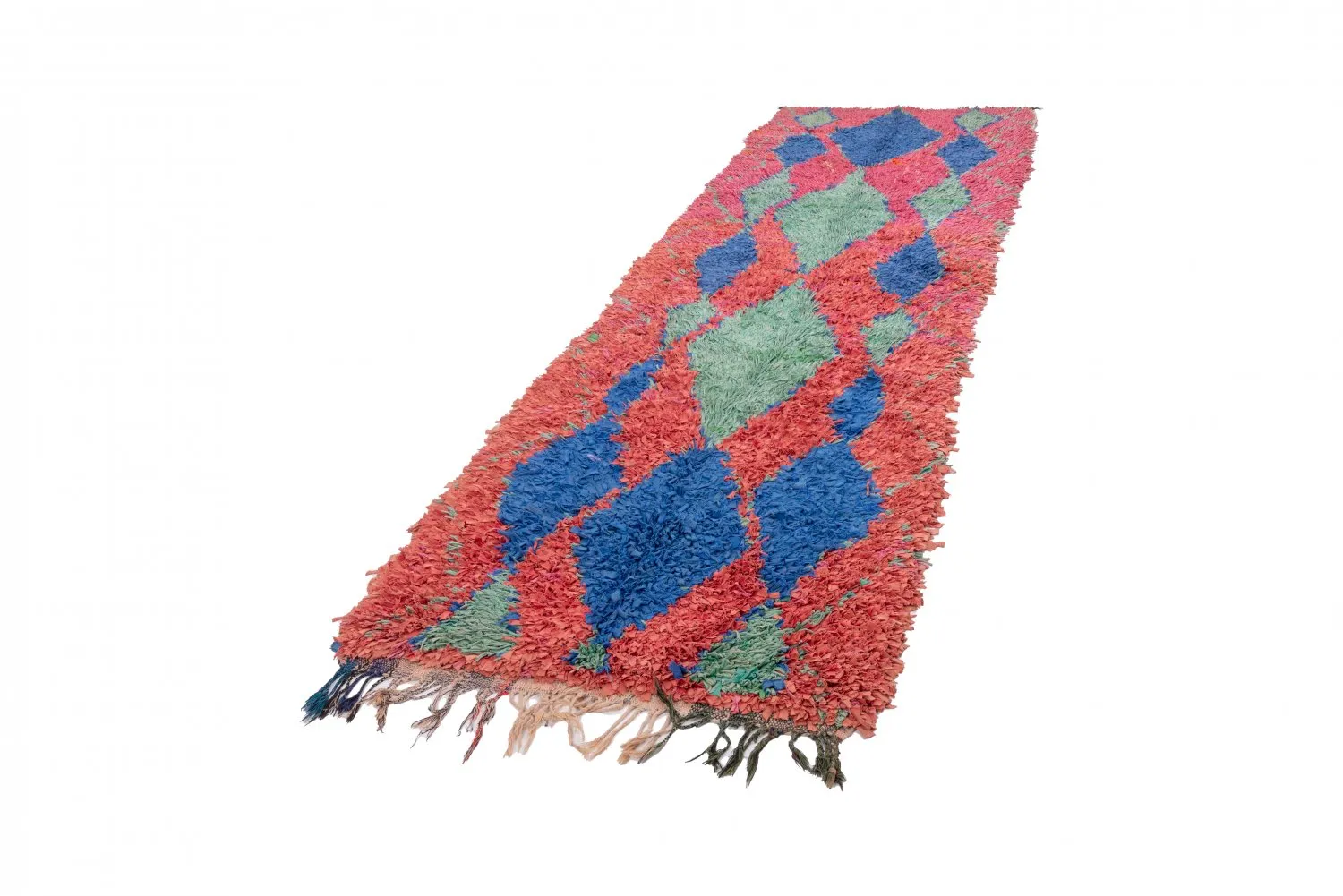 Marokkolainen Kilim matto Boucherouite 330 x 100 cm