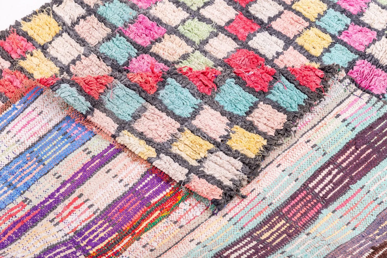 Marokkolainen Kilim matto Boucherouite 275 x 125 cm