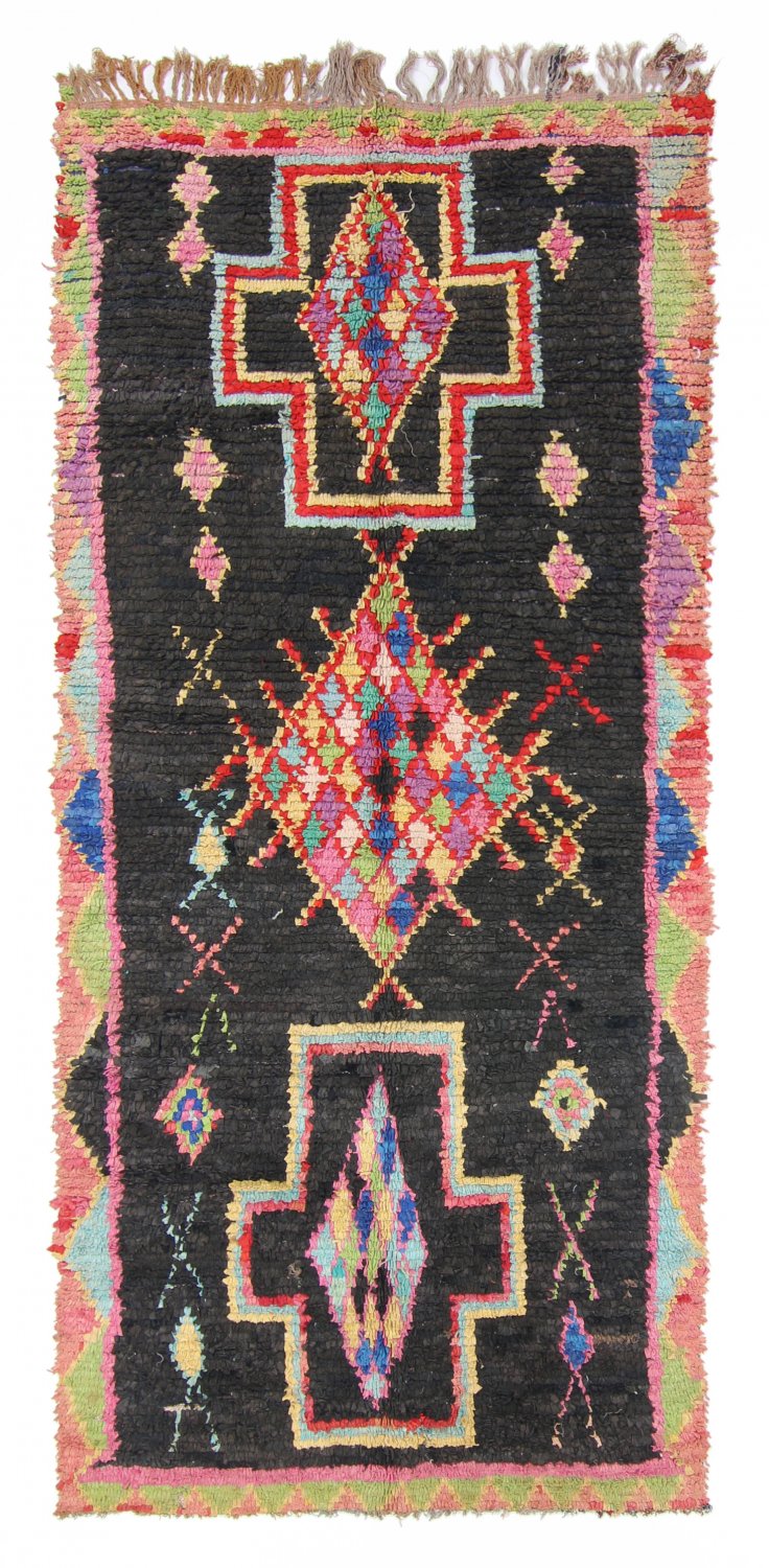Marokkolainen Kilim matto Boucherouite 275 x 115 cm
