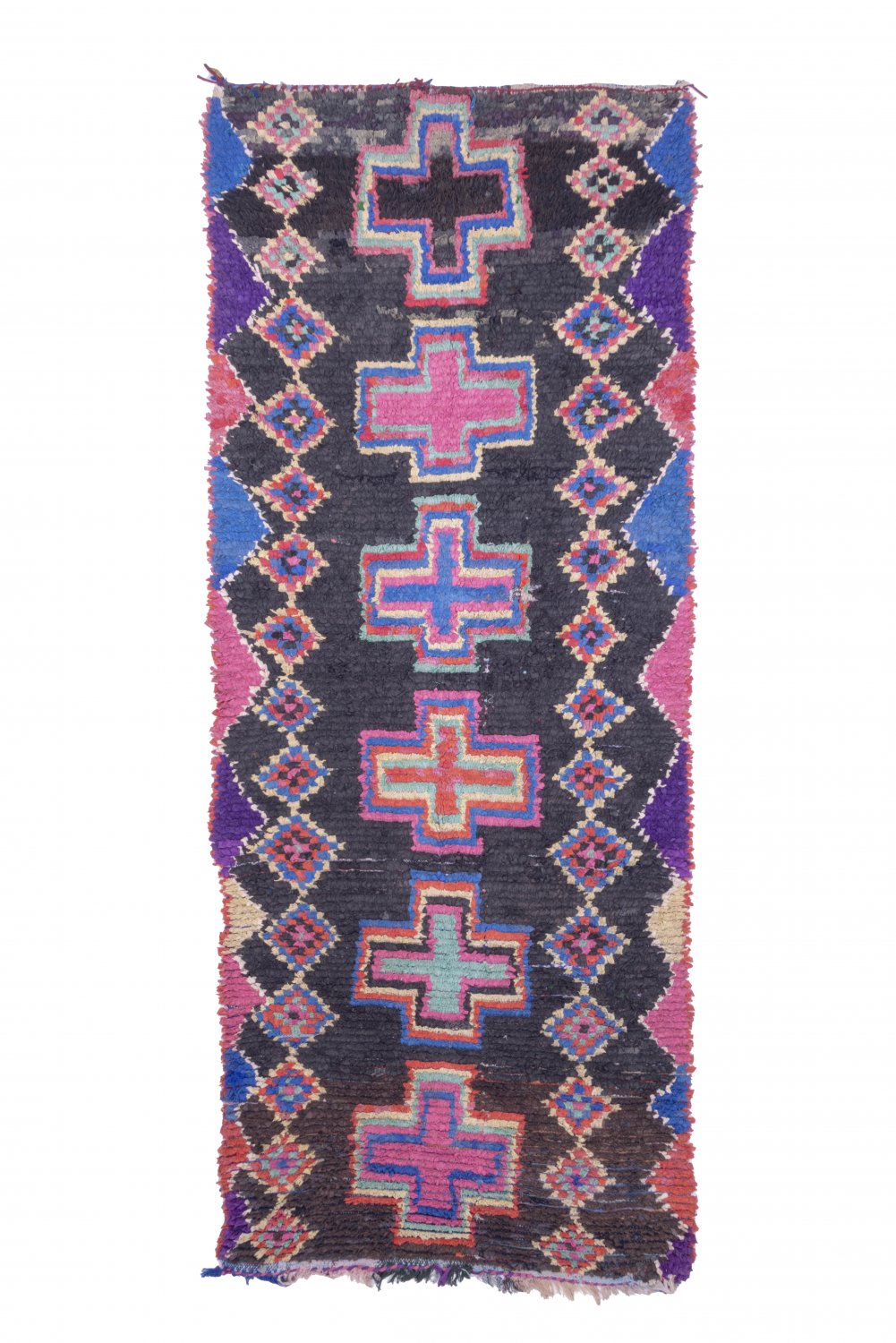 Marokkolainen Kilim matto Boucherouite 305 x 125 cm