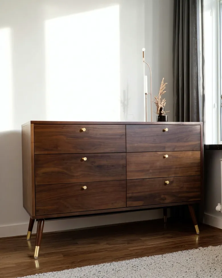 Pukeutuja - Prime - 6 drawers (pähkinä/messinki)