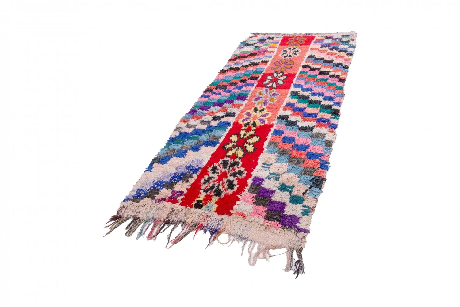 Marokkolainen Kilim matto Boucherouite 270 x 110 cm