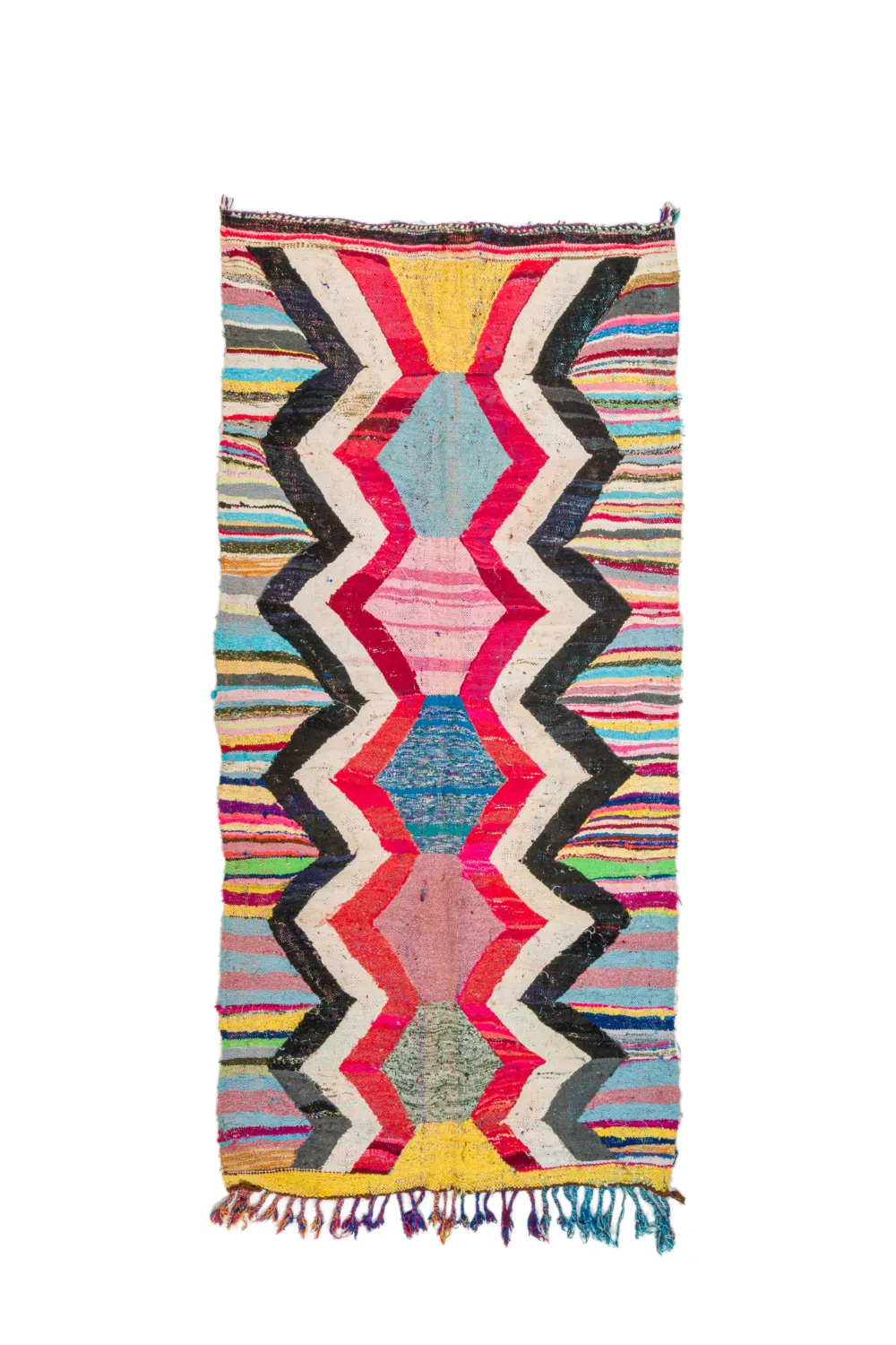 Marokkolainen Kilim matto Boucherouite 125 x 265 cm