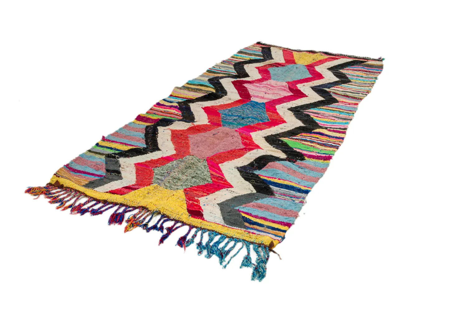 Marokkolainen Kilim matto Boucherouite 125 x 265 cm