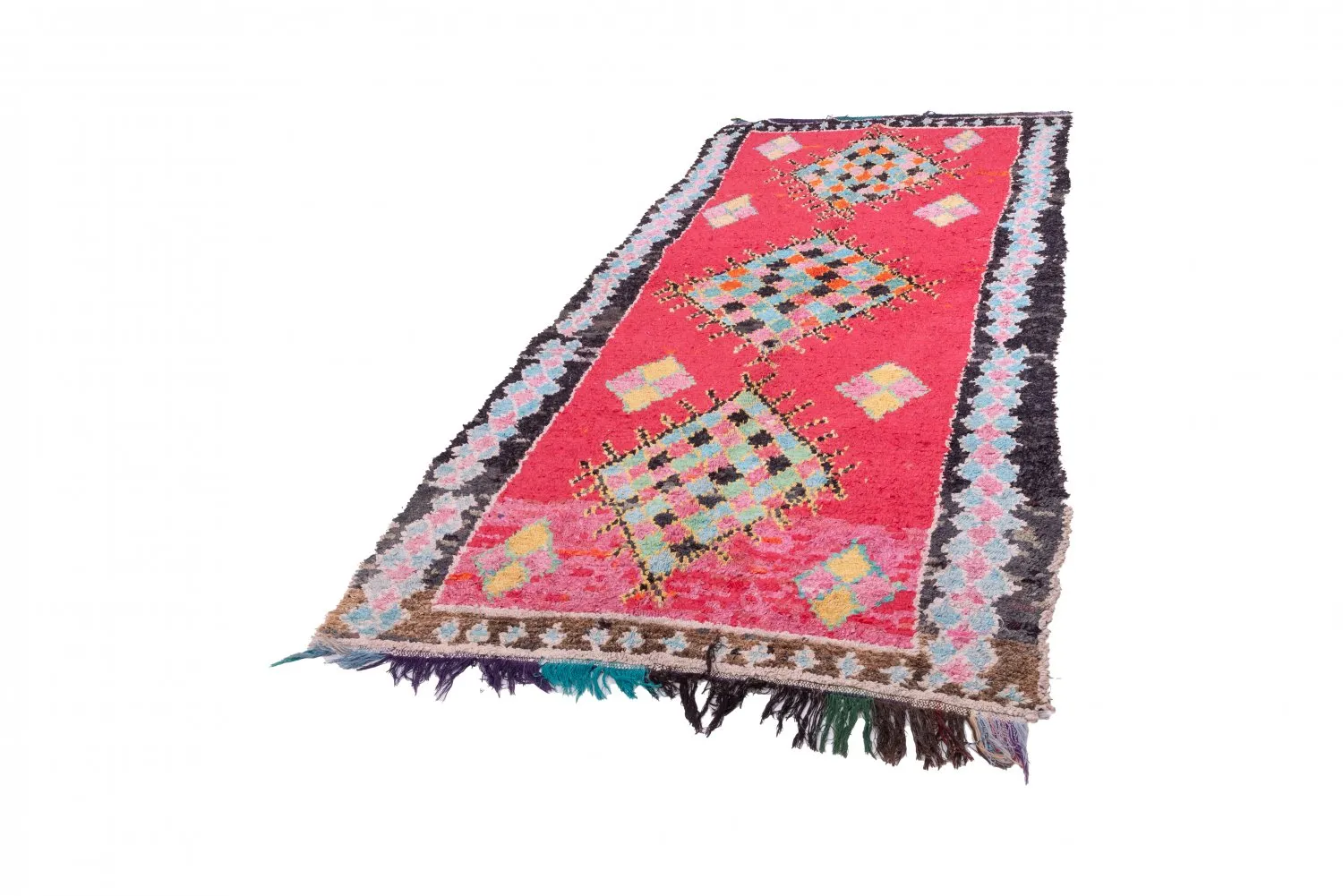 Marokkolainen Kilim matto Boucherouite 325 x 145 cm